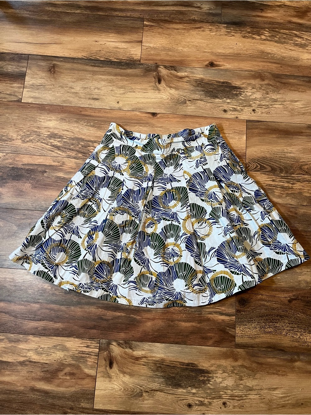 Francis + Benedict A-Line Pleated Skirt Medium Floral Print Cotton White Green M